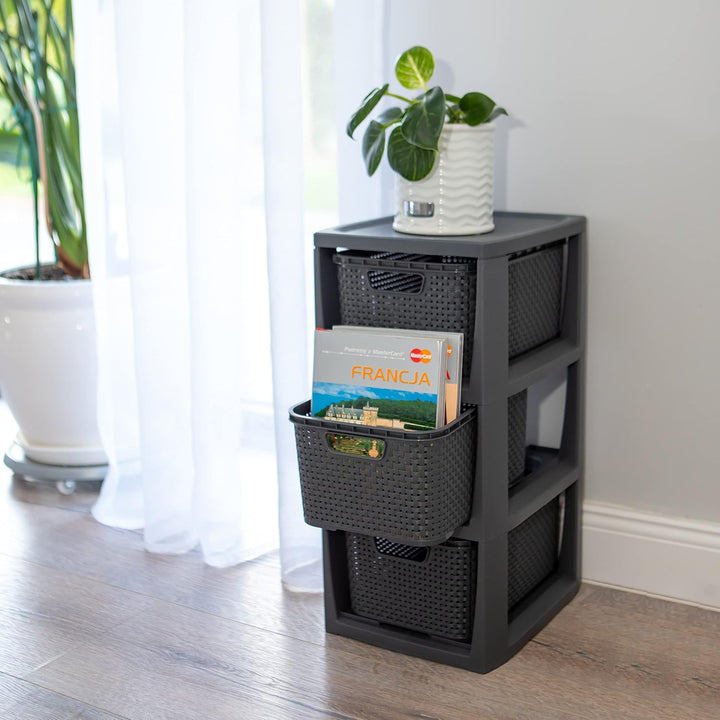 BranQ - Home essential 100% recycelt Kunststoff PP, Ökologisch, Regal in Rattan Design, 29,5x24x48,7
