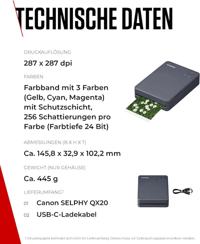 Canon SELPHY QX20 mobiler Fotodrucker – per WLAN direkt vom Smartphone drucken. Thermosublimationsdr