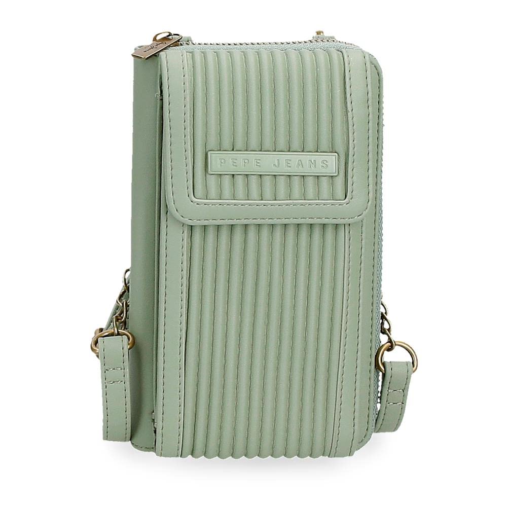 Pepe Jeans Aurora Umhängetasche Handyhalter Grün 11x17,x52,5 cm Kunstleder Grün Schultertasche, Grün