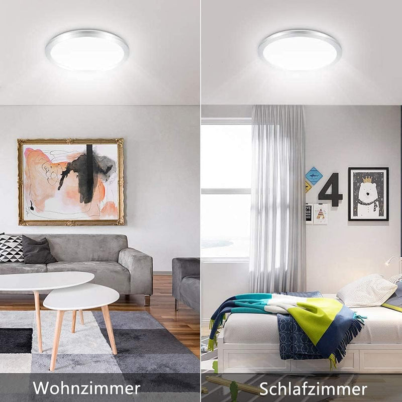 PADMA 18W LED Deckenlampe Badezimmer Wasserdicht IP44 Modern Silber Ultradünn Deckenleuchte Bad 6000