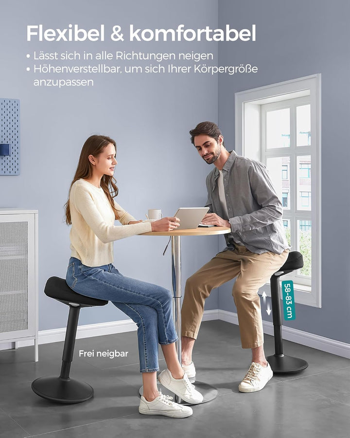 SONGMICS Hocker, Stehhocker um 360° neigbar, Schreibtischstuhl, höhenverstellbar 58-83 cm, grosser S