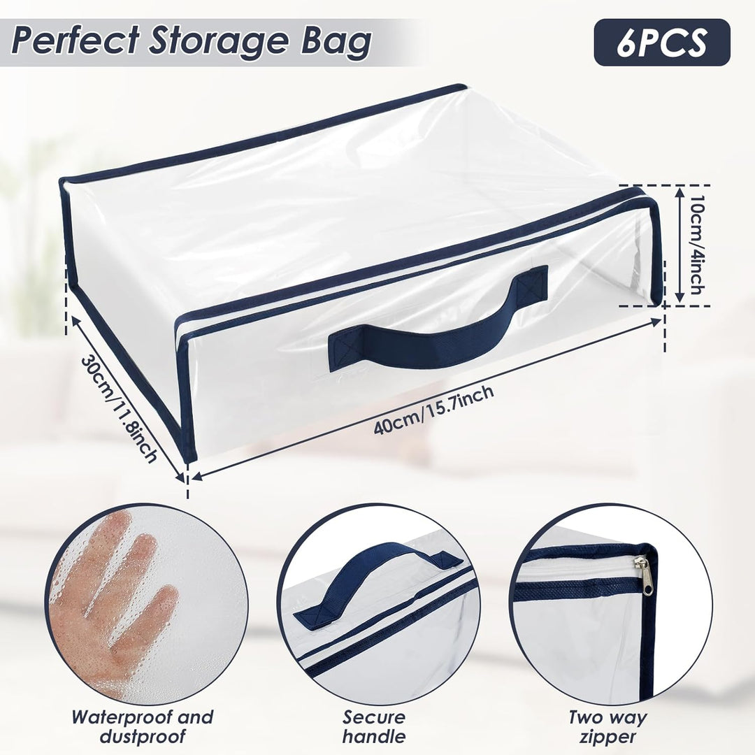 6 Stück Aufbewahrungstasche,Transparente PVC Umzugskartons Aufbewahrungsboxen mit Deckel,Faltbare Re