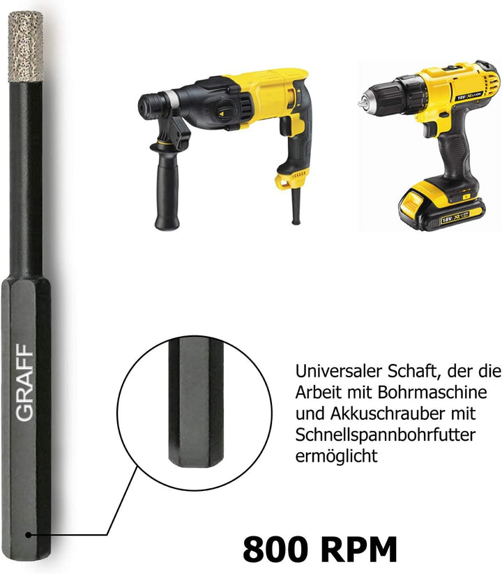 GRAFF Feinsteinzeug Bohrer 5mm für harte Fliesen Glas Кeramik Granit Stein - Diamantbohrer Fliesenbo