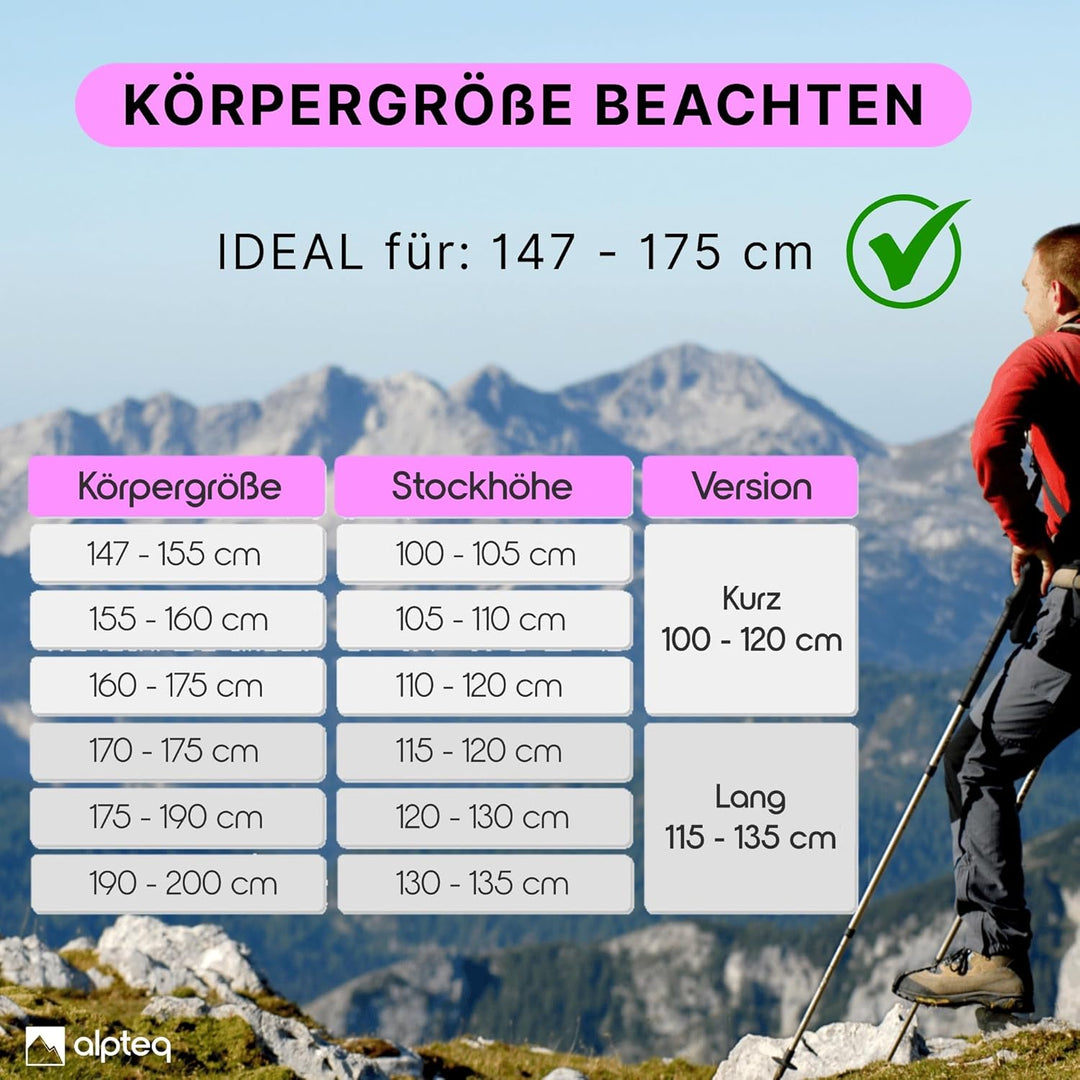 Alpteq® Wanderstöcke faltbar Carbon oder Aluminium mit Korkgriff | Bergsport Trekkingstöcke | Nordic