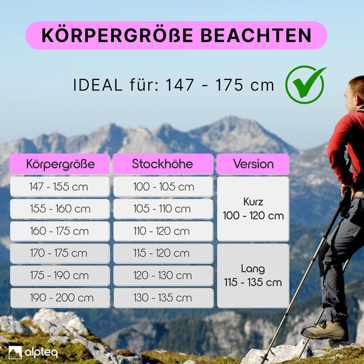 Alpteq® Wanderstöcke faltbar Carbon oder Aluminium mit Korkgriff | Bergsport Trekkingstöcke | Nordic