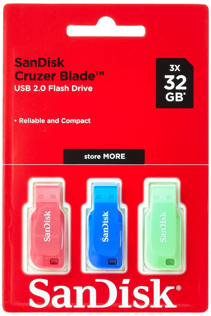 SanDisk 32GB Cruzer Blade USB Flash Drive , Blue/Pink/Green, 3count(Pack of 1) Blau/Pink/Grün 32GB T
