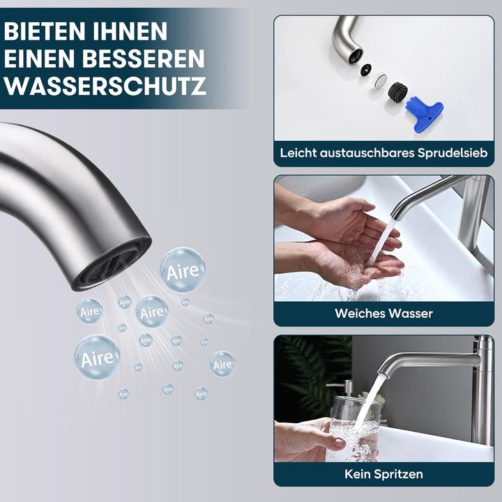 DETBOM Wasserhahn Bad-Mischbatterie 360°Schwenkbar, Waschtischarmatur mit Geräuscharmem Keramischem