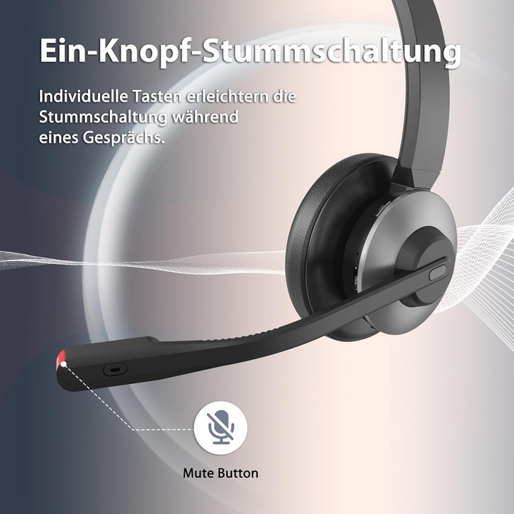 Earbay Wireless kabelloses Headset, V5.3 Bluetooth Headset mit Mikrofon kabellos, Noise Cancelling,