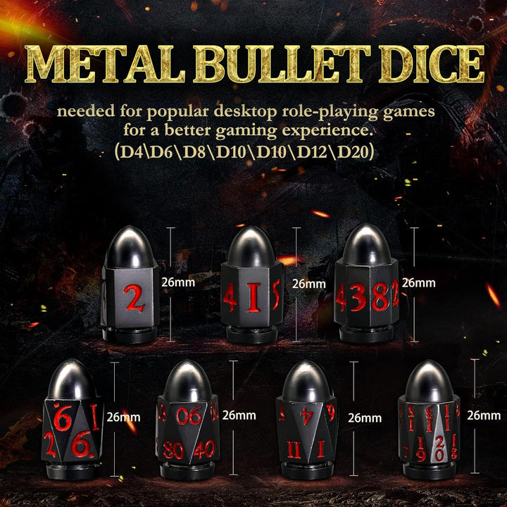 DND Würfelset Dungeons and Dragons Würfel, ZHOORQI Bullet Metall Würfel Set, Polyedrische Würfel Set