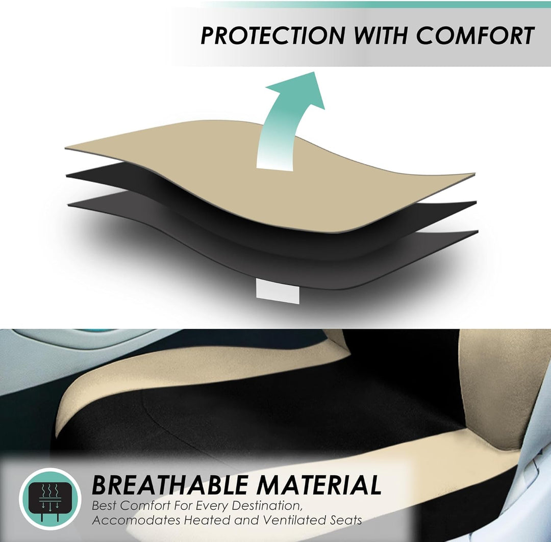 FH Group Automotive Sitzbezüge Beige Schwarz Universal Fit Sitzbezug Combo Set mit Lenkradbezug und