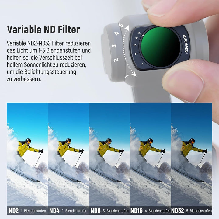 NEEWER Variabler ND Graufilter + CPL Polfilter + Black Diffusion 1/4 Filter, kompatibel mit DJI Osmo