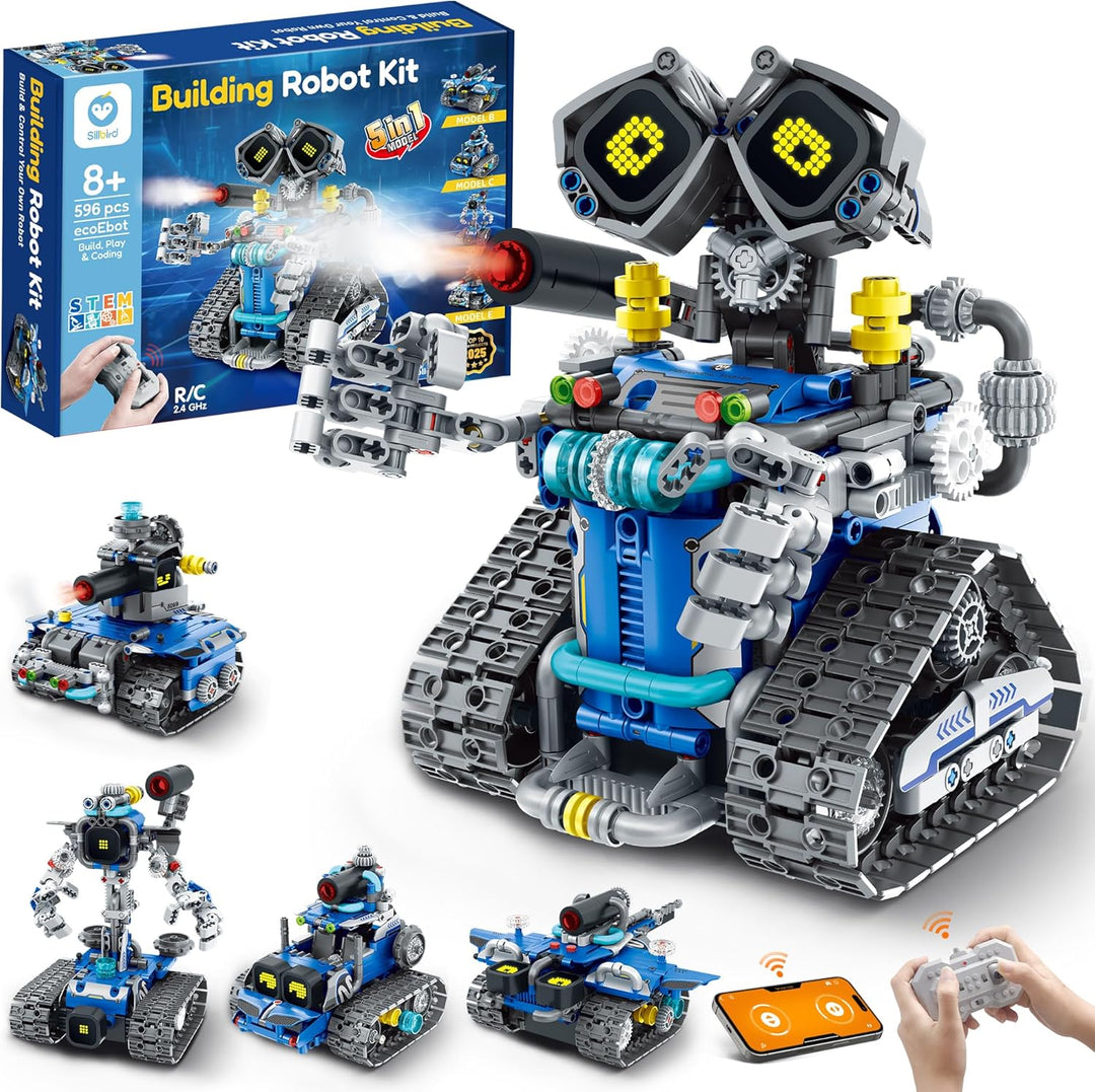 Sillbird Technik Roboter Kinder Bauspielzeug, 5-in-1 RC Technic Programmierbares Roboticset, Wall Ro