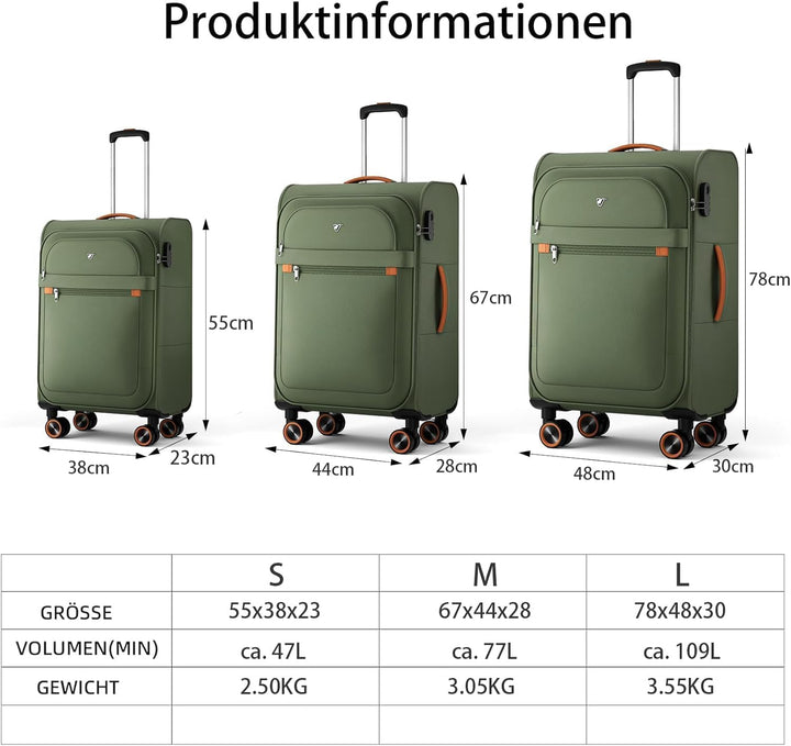 Weichschalen Handgepäck Koffer - Stoff Reisekoffer 55x38x23cm Grün S, Grün S