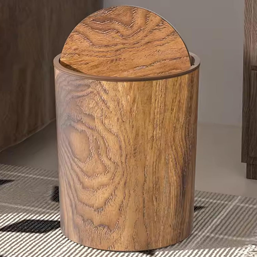 Retro-Mülleimer, Holzmaserung, kleiner Mülleimer mit Schwingdeckel, runder, wiederverwendbarer Abfal