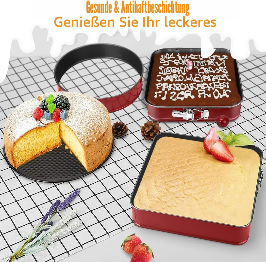 FAMKEEP Springform Kuchenform Set 4 Stück Kuchenformen,Abnehmbarer Flachboden,Auslaufsicher Antihaft