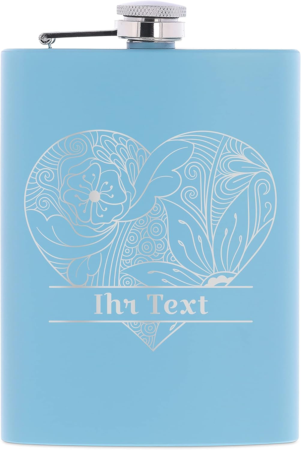 Edelstahl Flachmann Blau mit personalisierter Gravur – Motiv Herz – Geschenkverpackung – Taschenflas