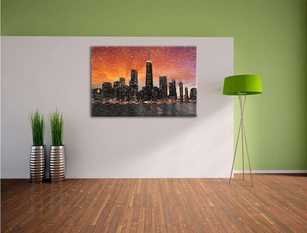 Pixxprint Chicago-Wolkenkratzer-Silhouette als Leinwandbild/Grösse: 100x70 cm/Wandbild/Kunstdruck/fe