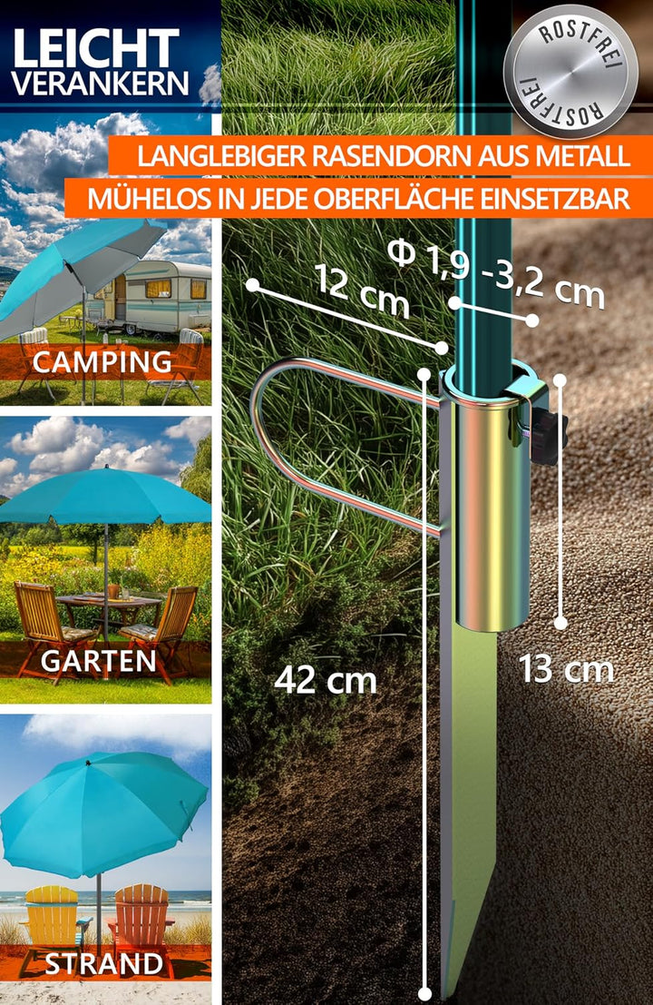 4smile Sonnenschirm Strand SunnyJoy Ø 2 m, Türkis – 3er Set inkl. Strandschirm windfest stabil, Rase