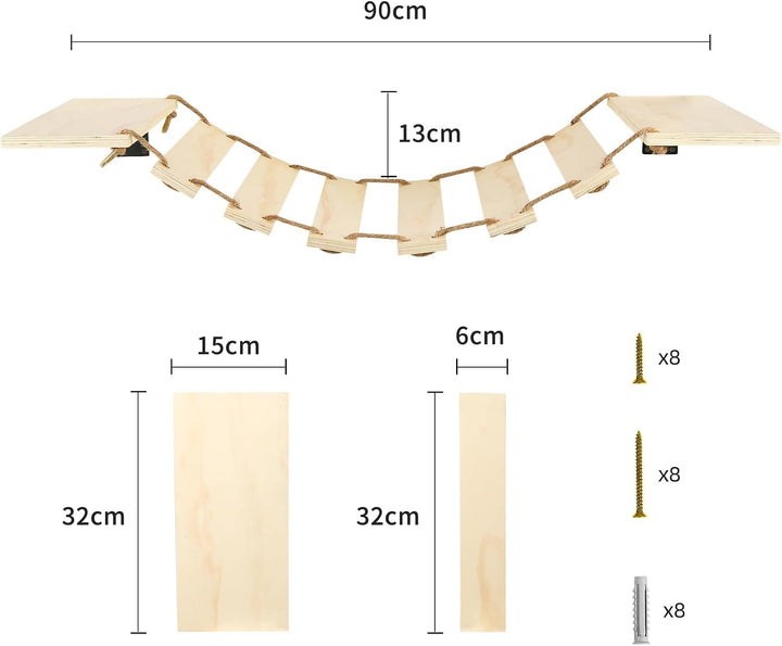 Wandregal für Katzen, Hängebrücke für Katzen, Holz, Wandbrücke für Katzen, Stange, Wandmöbel zum Sch