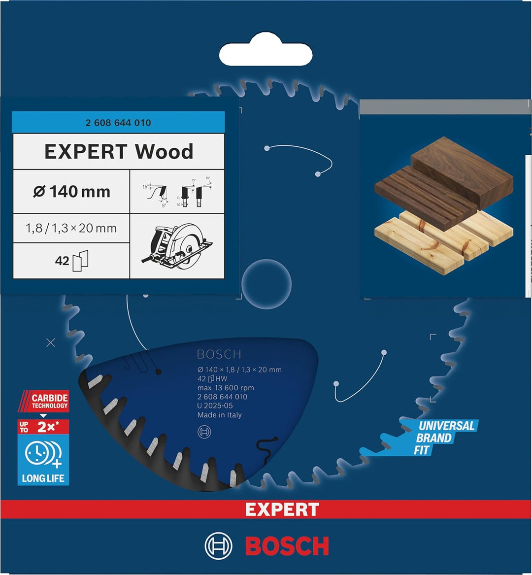 Bosch Professional 1x Kreissägeblatt Expert for Wood (Holz, Sägeblatt Ø 140 x 20 x 1,8 mm, 42 Zähne,