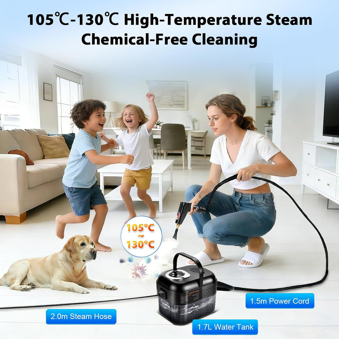 RUIZHI 6-Stufig Dampfreiniger Handgerät mit 12 Zubehör, Steam Cleaner Handheld 1700ML Tank, 1500W Me