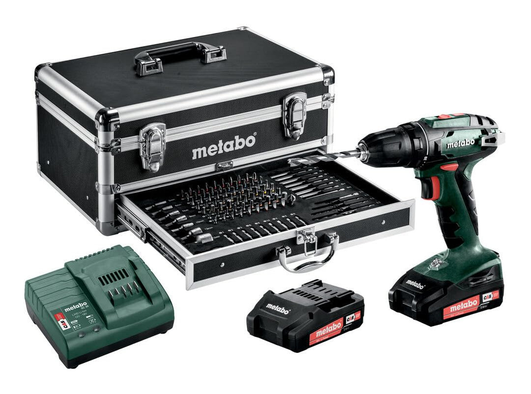 Metabo Werkzeuge 18 V Farbe Grosses Set mit Aluminium Werkzeugkoffer 2 x 2Ah Akku &amp; viel Zubehör