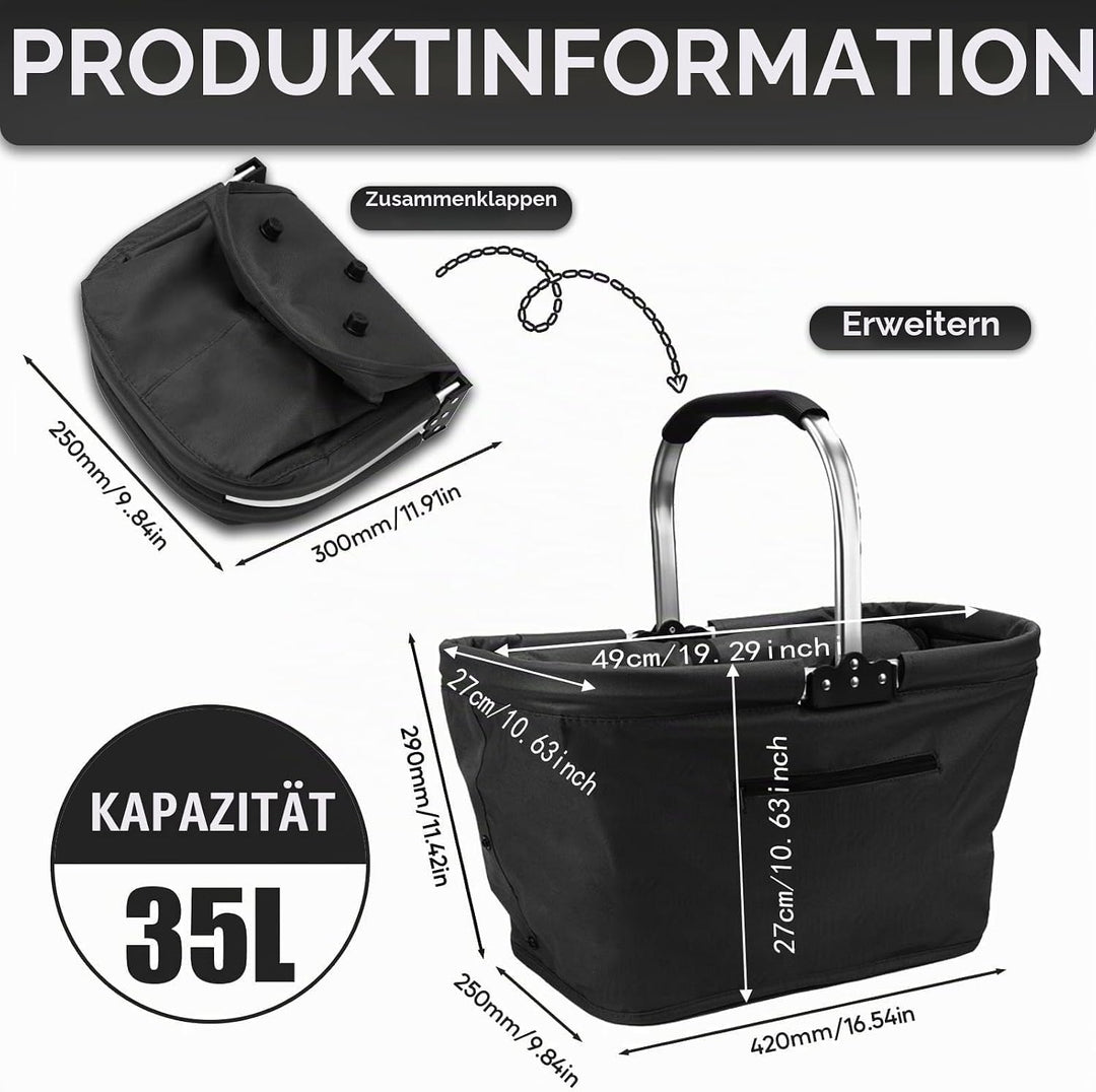 GAESHOW Einkaufskorb Faltbar 35L, Picknickkorb mit Gepolsterten Griffen, Tragekorb mit Aluminiumrahm