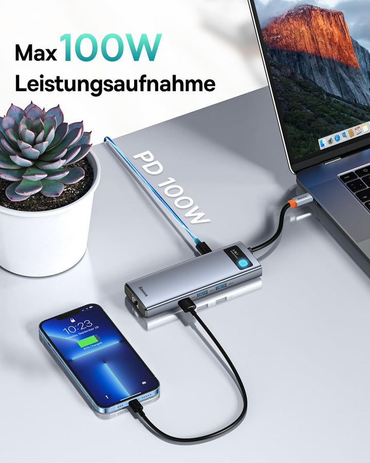 Baseus USB C HUB Dual 4K HDMI Display, 9 in 1 Docking Station 2 HDMI Dual Monitor, Gigabit Ethernet,