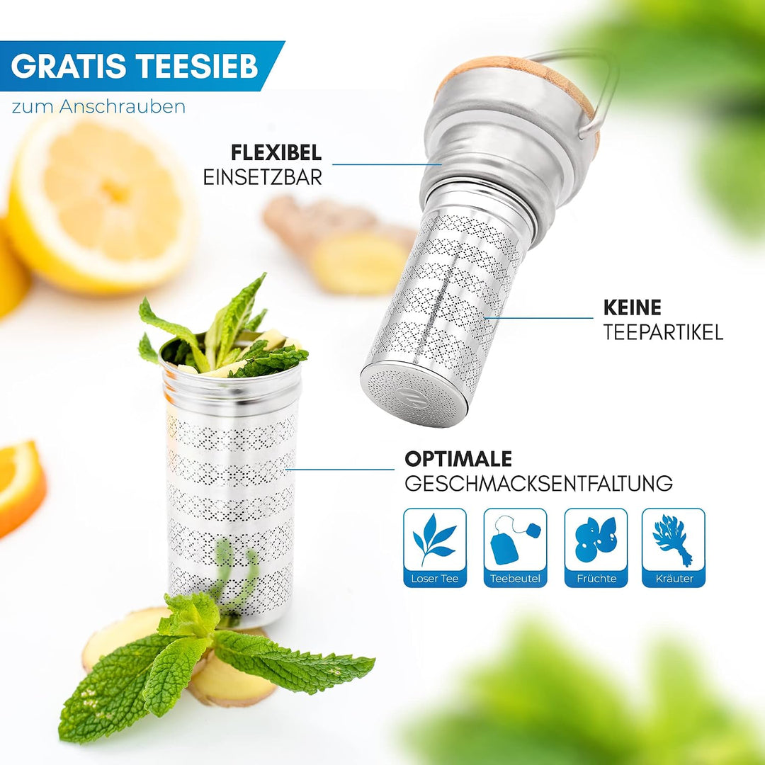 NORDMUT® Thermosflasche 1l mit Teesieb - Zuverlässige Isolierleistung - Edelstahl Trinkflasche ausla