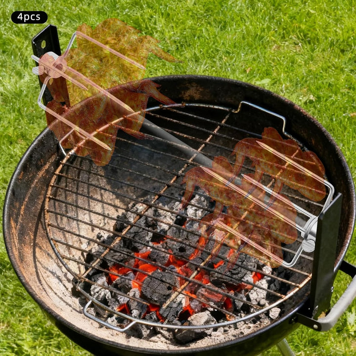 4 Fleischnadeln Edelstahl BBQ – Fleischklammer für Drehspiess, Grillspiess-Gabeln Set aus Edelstahl