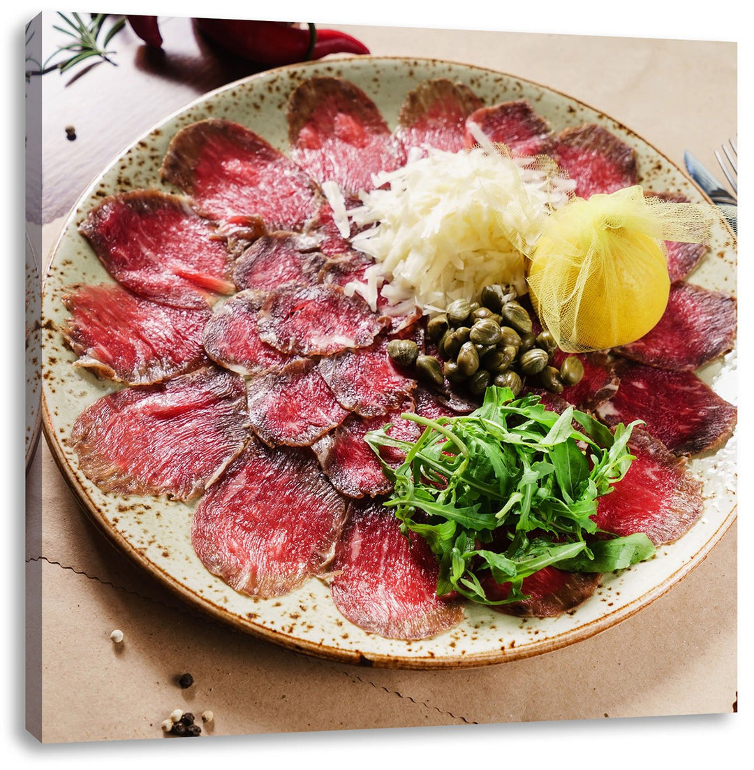 appetitliches Carpaccio, Format: 70x70 auf Leinwand, XXL riesige Bilder fertig gerahmt mit Keilrahme