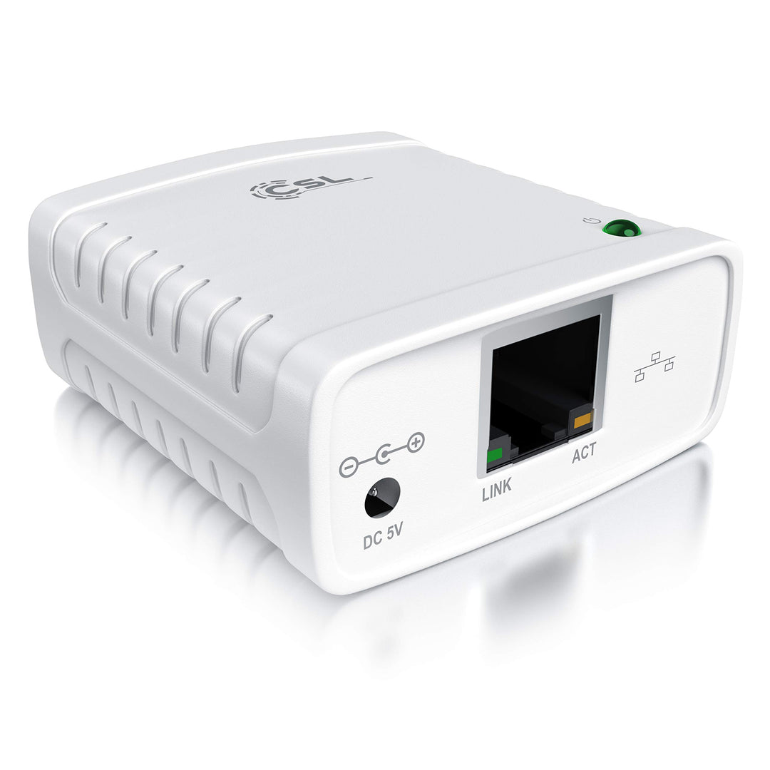 CSL - LAN Printserver Druckerserver - Fast Ethernet - USB2.0 High Speed - LRP Print Server für Windo