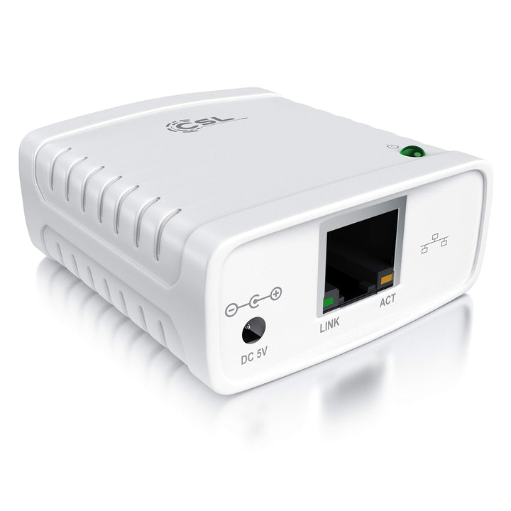 CSL - LAN Printserver Druckerserver - Fast Ethernet - USB2.0 High Speed - LRP Print Server für Windo