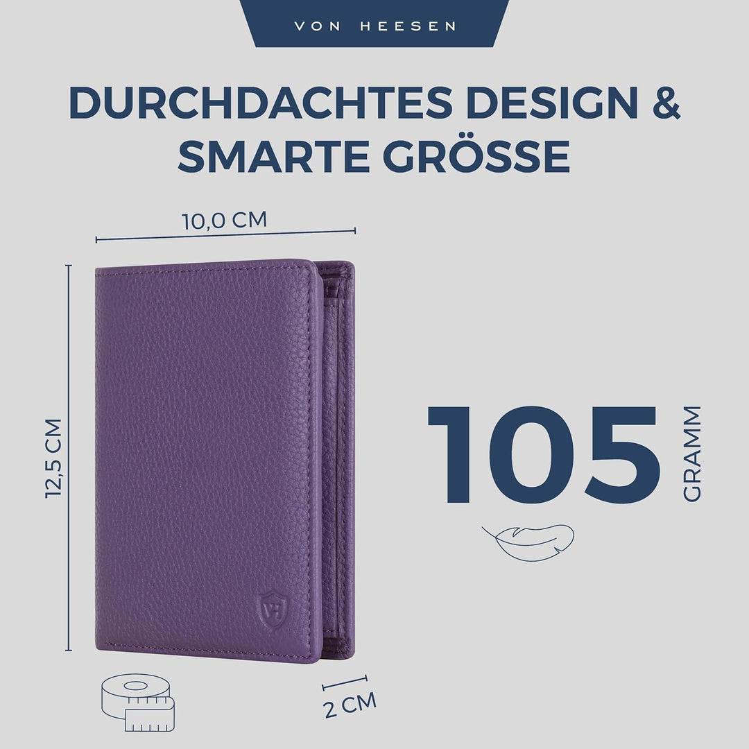 VON HEESEN Leder Geldbörse RFID Schutz I Echtleder Geldbeutel für Damen &amp; Herren I Portemonnaie Brie