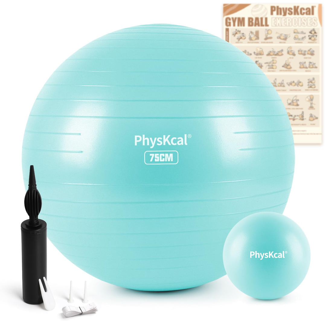 PhysKcal Gymnastikball und 23 cm Pilatesball Set, Anti Burst Gymnastikball, Anti-Rutsch-Sitzball, Ba