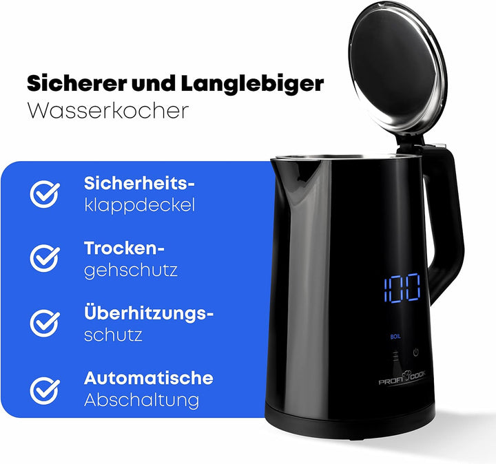 ProfiCook® Wasserkocher mit Temperatureinstellung 1,7 Liter – Temperaturauswahl 50°-100°C, Soll & Is