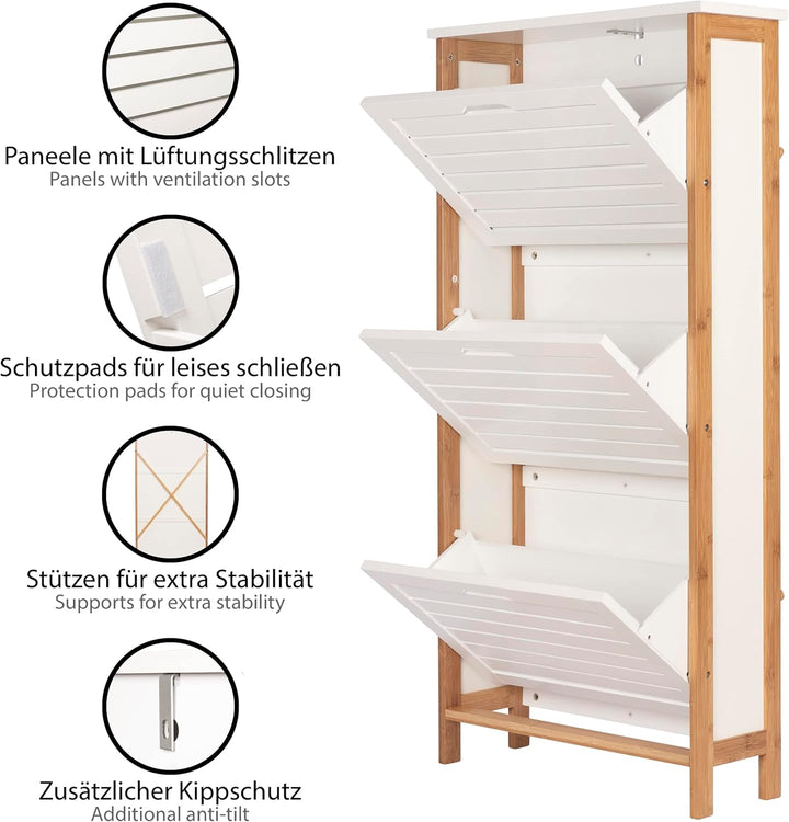 ONVAYA® Bambus Schuhkipper in Weiss | Platzsparender Schuhkipper mit 3 Klappen | Schmaler Schuhschra