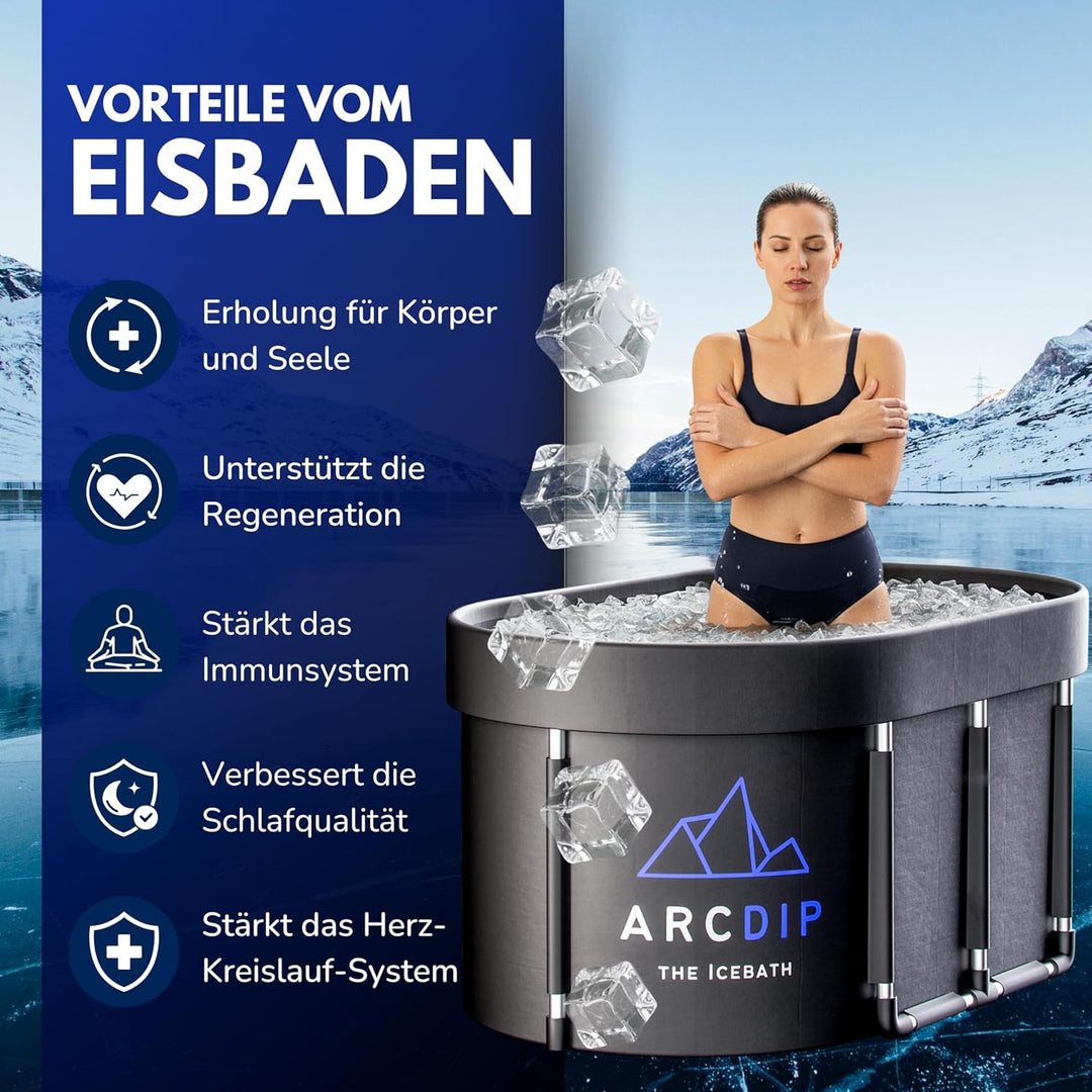 poolomio® Eisbad Oval Premium Set 120 x 60 x 60 cm | XXL Eisfass 340L für Zuhause & Outdoor | Eiston