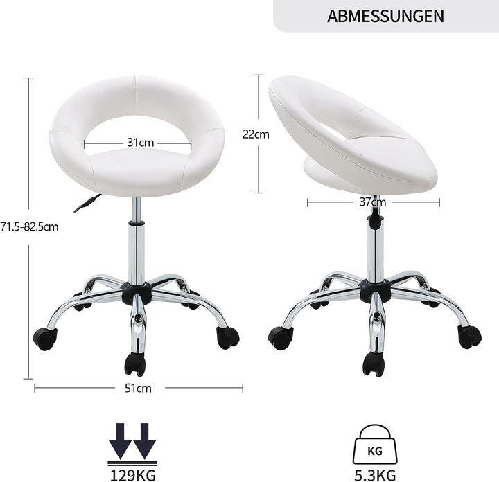 Duhome Drehstuhl mit Rollen, Rollhocker Kunstleder Drehhocker Schminktisch Hocker mit Lehne Arbeitsh