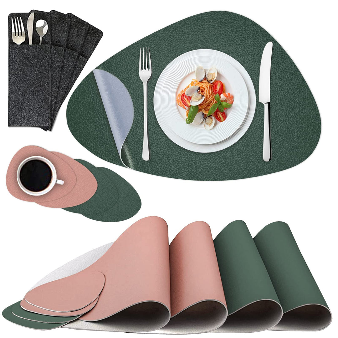 DIKTOYOU Tischsets Untersetzer und Bestecksäcken, Tischsets Abwaschbar 12er Set, Doppelseitigen ruts