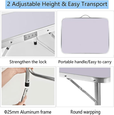 HSHa 2ft/60cm Mesa de campamento plegable Rectangular desayuno Blanco juego impermeable jardín Mesa