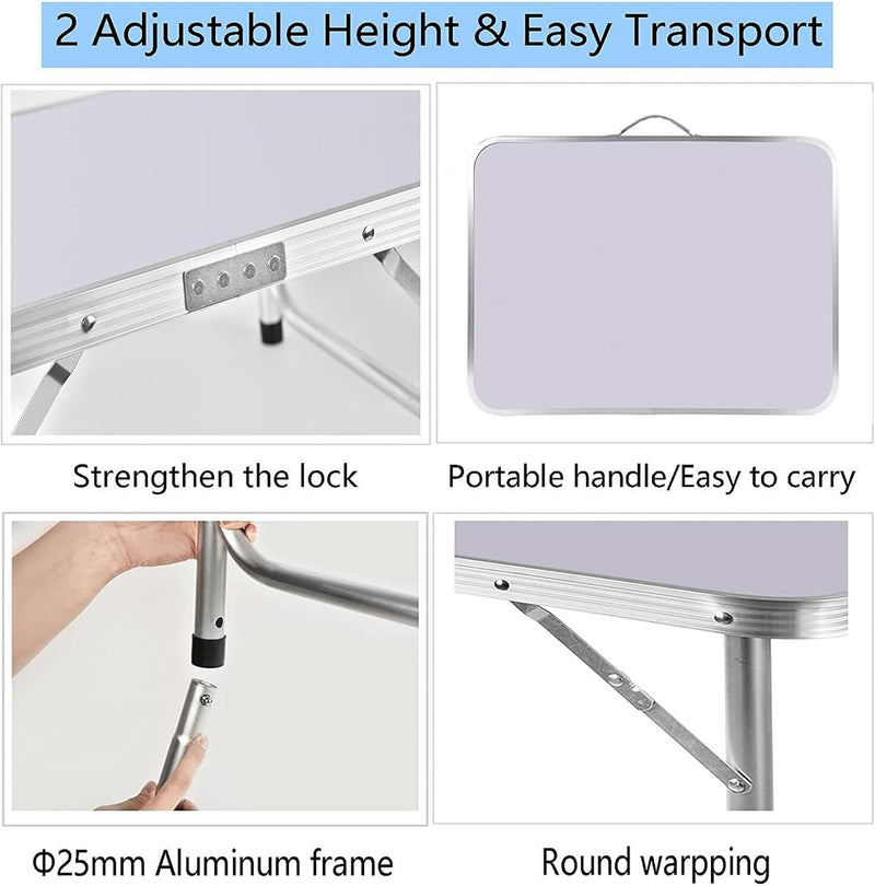 HSHa 2ft/60cm Mesa de campamento plegable Rectangular desayuno Blanco juego impermeable jardín Mesa