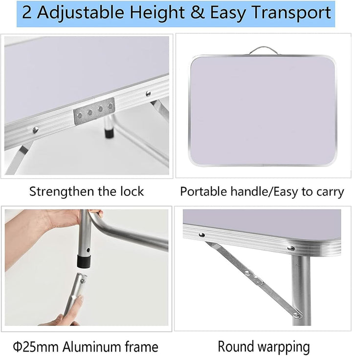 2ft/60cm Klapptisch 2 Einstellbare Höhe Weisser Garten Picknick Camping Tisch mit Tragegriff für Ind