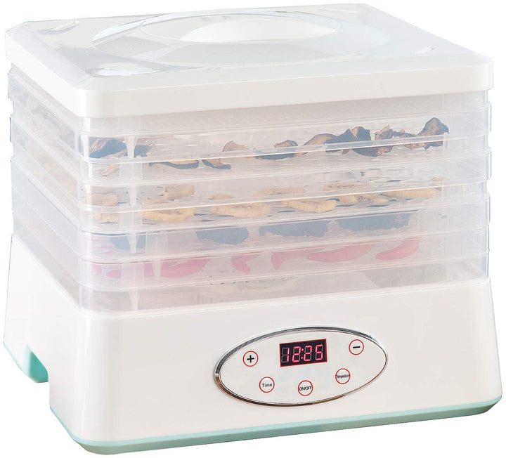 Rosenstein & Söhne Dörrgerät: Dörrautomat mit 5 Dörr-Einsätzen & 24-Stunden-Timer, 35-70 °C, 250 W