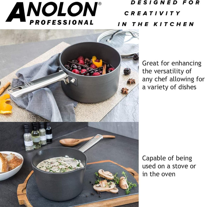 Anolon Milchtopf, Kochtops und Bratpfanne aus professionellem harteloxiertem Material, Schwarz , Har