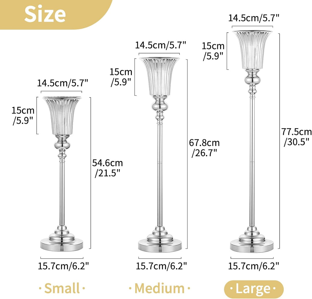 NUPTIO Blumenständer Metall Silber Vase: 10 Stück 77.5cm Hoch Blumenvase Hochzeit Ständer Trompete V