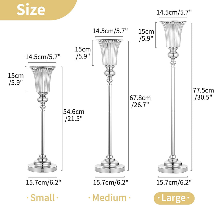 NUPTIO Blumenständer Metall Silber Vase: 10 Stück 77.5cm Hoch Blumenvase Hochzeit Ständer Trompete V