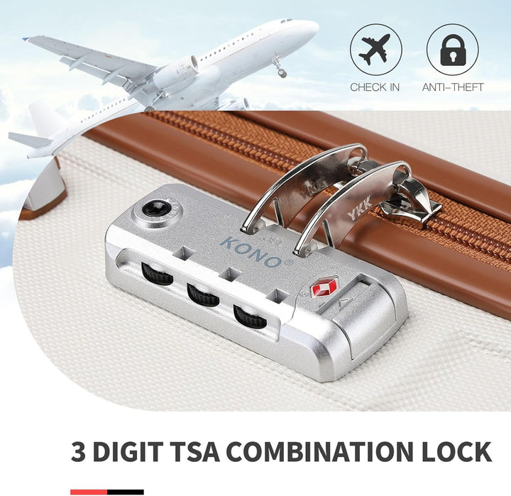 KONO Kofferset ABS Hartschalen Hardcase Trolley TSA-Schloss Reisekoffer Creme Weiss, Creme Weiss