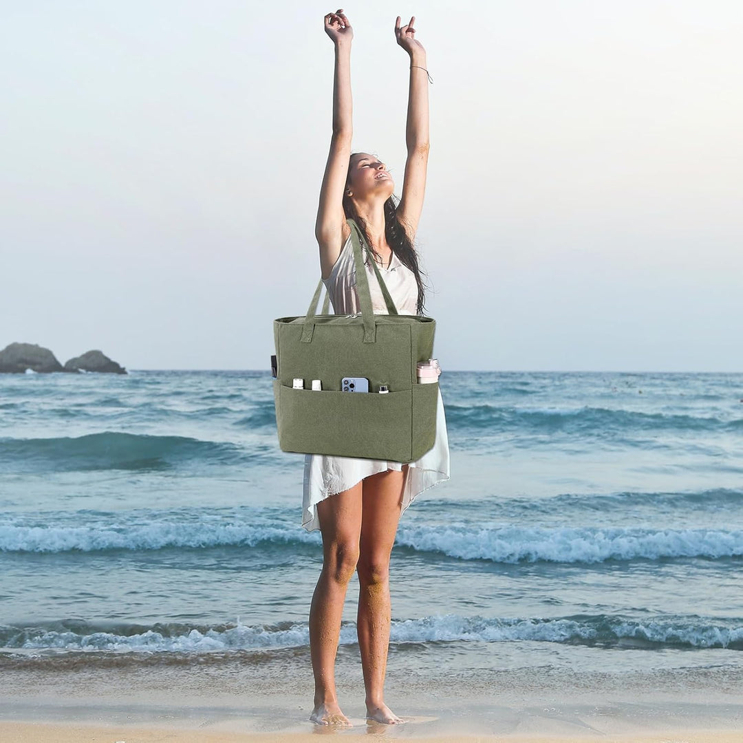 LEDAOU Grosse Strandtasche mit reissverschluss Damen Wasserdicht Umhängetasche Tragetasche shopper s