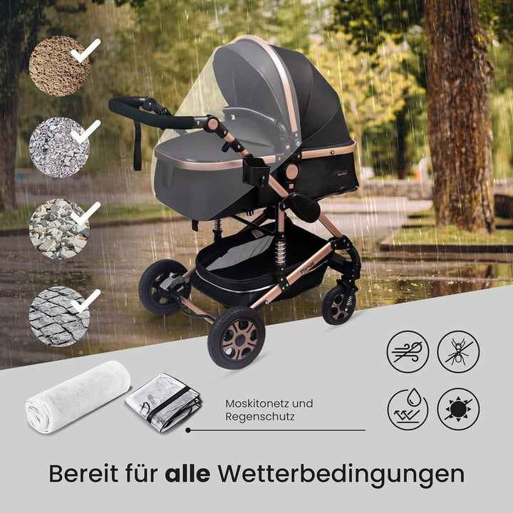GaGaDumi Florida Kinderwagen 3 in 1 Komplettset mit Autositz - Baby Stroller TÜV - Kombikinderwagen